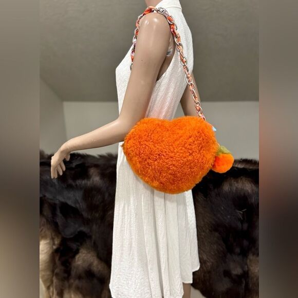 Stunning Orange Multi Use Bag & Premium Shearling Leather Heart Shaped Crossbody - Picture 2 of 16